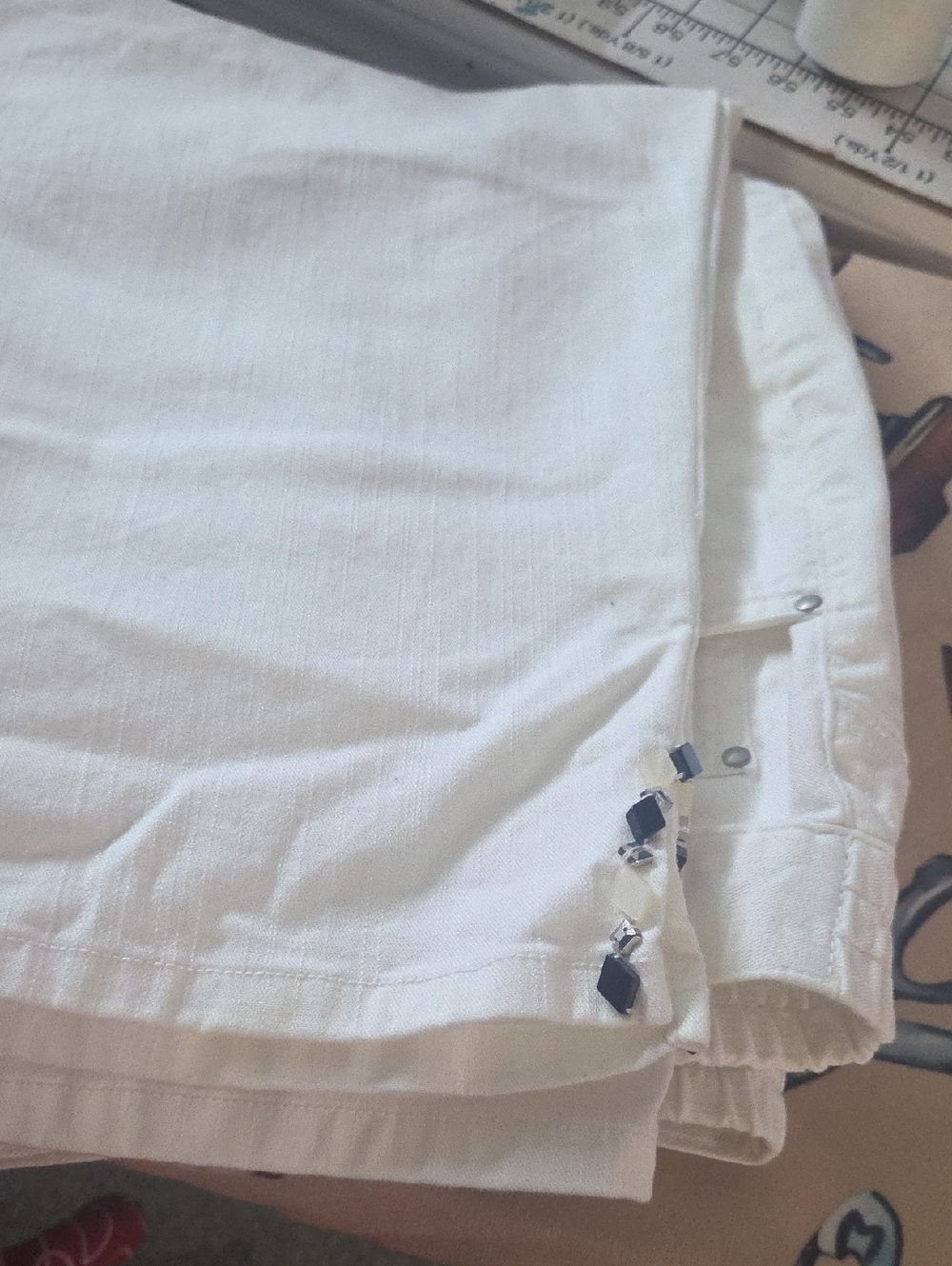 Catherines Cream Cotton Blend Pants with Silver Button - Picture 6 of 7